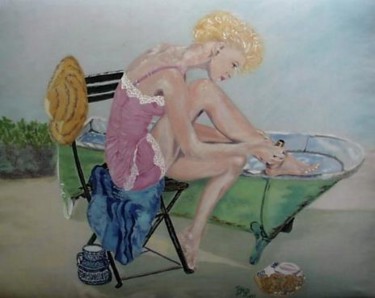 Peinture intitulée "femme à sa toilette" par Aantz, Œuvre d'art originale