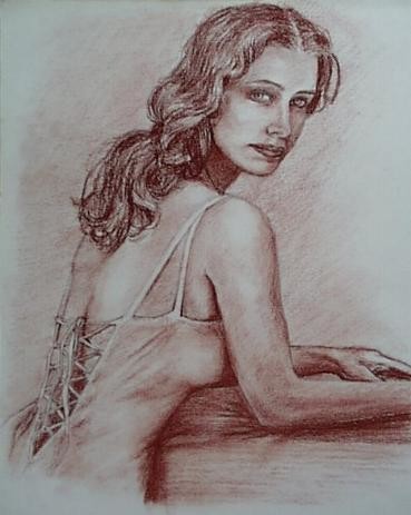 Drawing titled "jeune femme aux lac…" by Aantz, Original Artwork
