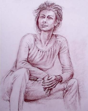 Tekening getiteld "jeune femme assise" door Aantz, Origineel Kunstwerk