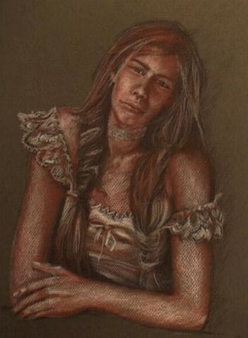 Drawing titled "jeune fille accoudée" by Aantz, Original Artwork