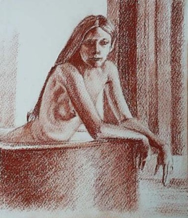 Drawing titled "jeune femme au bain" by Aantz, Original Artwork