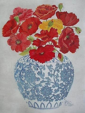 Painting titled "pavots dans un vase…" by Aantz, Original Artwork