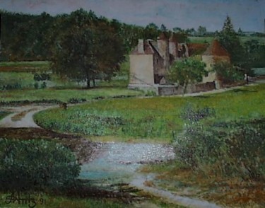 Painting titled "Gué à Druyes" by Aantz, Original Artwork