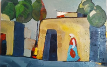 Painting titled "Village." by Nerseh Khalatyan, Original Artwork, Oil Mounted on Wood Stretcher frame
