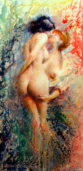 Pittura intitolato "The first kiss" da Aaron Corbitt Artist, Opera d'arte originale