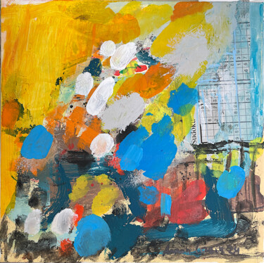 Schilderij getiteld "Yellow and Blue Fan…" door Aaron Labin (Grogoryan), Origineel Kunstwerk, Acryl Gemonteerd op Frame voor…