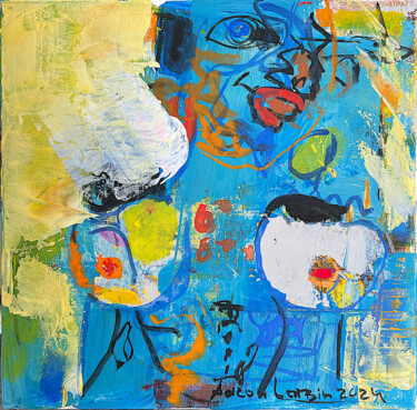 Картина под названием "Blue Portrait" - Aaron Labin (Grogoryan), Подлинное произведение искусства, Акрил Установлен на Дерев…