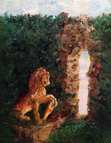Malerei mit dem Titel "Castle Ruins" von Larry Aarons, Original-Kunstwerk, Öl