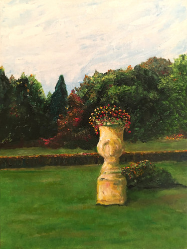 Painting titled "Garden Urn" by Larry Aarons, Original Artwork, Oil