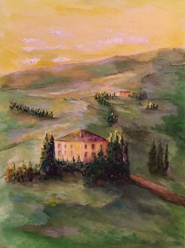 Painting titled "Tuscany" by Larry Aarons, Original Artwork, Oil Mounted on Other rigid panel