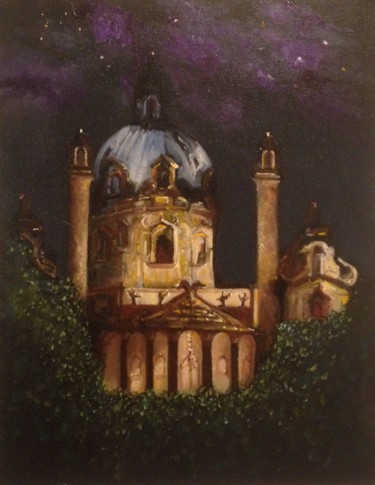 Painting titled "Saint Joesph Church…" by Larry Aarons, Original Artwork, Oil Mounted on Other rigid panel