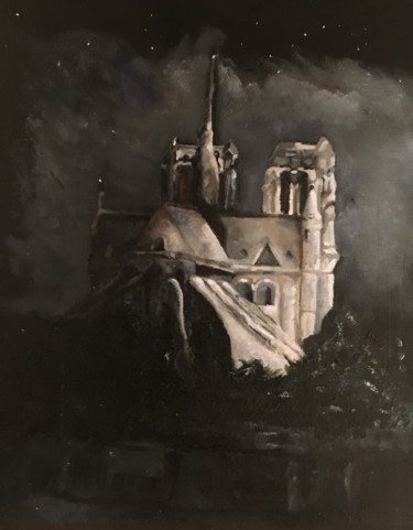 Painting titled "Notre Dame ala Van…" by Larry Aarons, Original Artwork, Oil Mounted on Other rigid panel