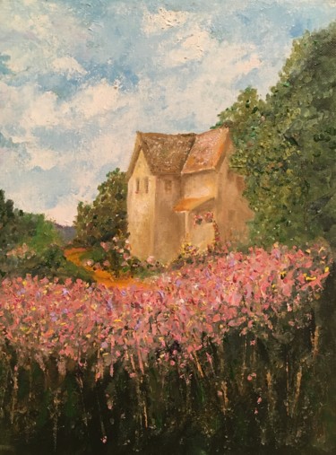 Painting titled "Provence, France" by Larry Aarons, Original Artwork, Oil Mounted on Other rigid panel