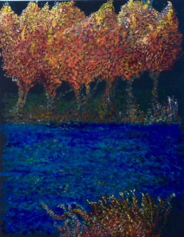 Painting titled "Red Oaks in the Bla…" by Larry Aarons, Original Artwork, Oil Mounted on Other rigid panel