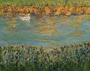 Peinture intitulée "River View" par Larry Aarons, Œuvre d'art originale, Huile Monté sur Autre panneau rigide