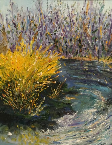 Peinture intitulée "Spring Color" par Larry Aarons, Œuvre d'art originale, Huile Monté sur Autre panneau rigide