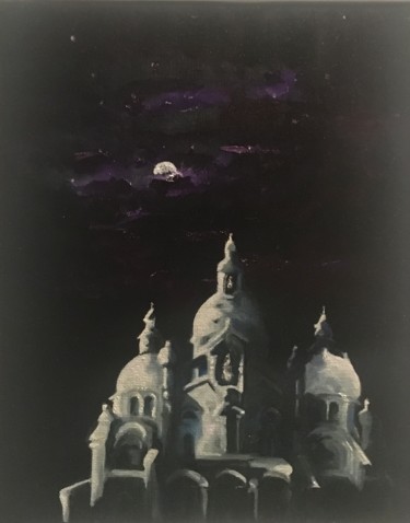 Painting titled "Sacra Couer Paris" by Larry Aarons, Original Artwork, Oil Mounted on Other rigid panel