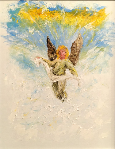 Painting titled "Angel in the Morning" by Larry Aarons, Original Artwork, Oil Mounted on Other rigid panel
