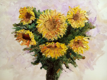 Painting titled "Sunflower Too" by Larry Aarons, Original Artwork, Oil Mounted on Other rigid panel