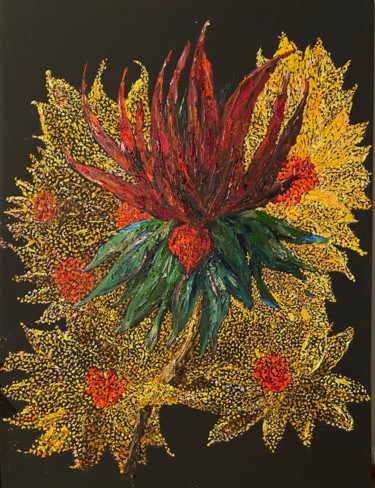 Malerei mit dem Titel "Seurat Flowers" von Larry Aarons, Original-Kunstwerk, Öl Auf Keilrahmen aus Holz montiert