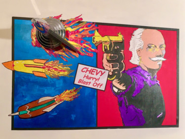 Peinture intitulée "Chevy Hurray Blast…" par Larry Aarons, Œuvre d'art originale, Acrylique Monté sur Panneau de bois