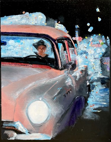 Painting titled "Night Moves" by Larry Aarons, Original Artwork, Oil Mounted on Other rigid panel