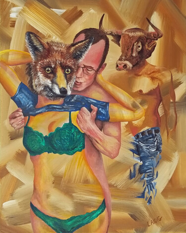 Painting titled "A Chary Vixen" by Aarron Laidig, Original Artwork, Acrylic Mounted on Wood Stretcher frame