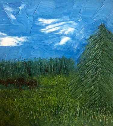 Картина под названием "Ясная поляна" - Анна Виноградова, Подлинное произведение искусства, Масло Установлен на Деревянная ра…