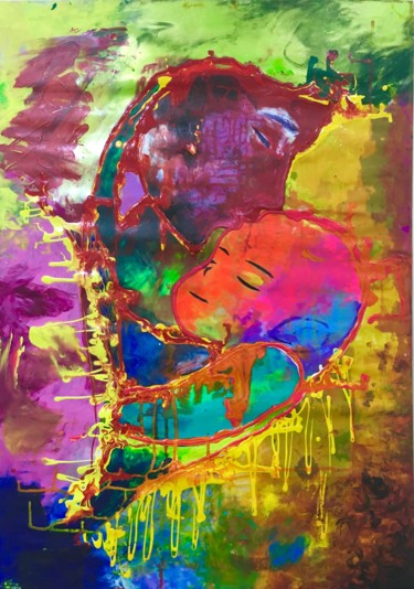Malerei mit dem Titel "The Phoenix Mom" von Aatmica Ojha, Original-Kunstwerk, Acryl