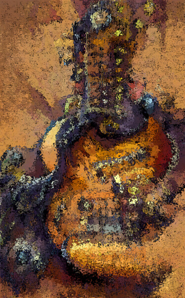 Painting titled "Dreaming the Guitar!" by Aatmica Ojha, Original Artwork, 2D Digital Work Mounted on Wood Stretcher frame