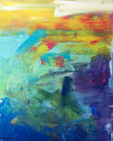 Картина под названием "Sea Storm at Sunset" - Aatmica Ojha, Подлинное произведение искусства, Акрил Установлен на Деревянная…