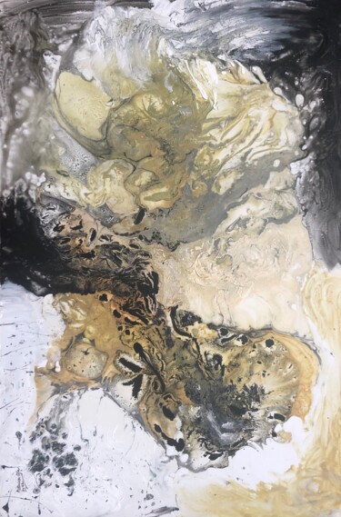 Pittura intitolato "Fluid Emotions: Gold" da Aatmica Ojha, Opera d'arte originale, Acrilico Montato su Telaio per barella in…