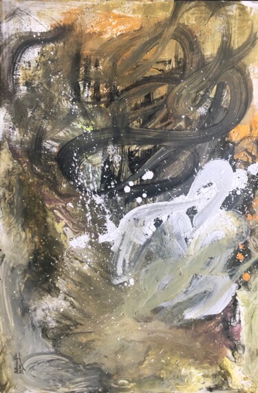 Ζωγραφική με τίτλο "The Battle of Snakes" από Aatmica Ojha, Αυθεντικά έργα τέχνης, Ακρυλικό Τοποθετήθηκε στο Ξύλινο φορείο σ…