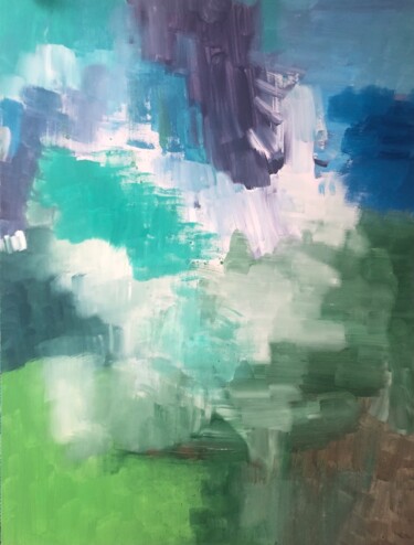 Painting titled "Hills, Falls & Clou…" by Aatmica Ojha, Original Artwork, Acrylic