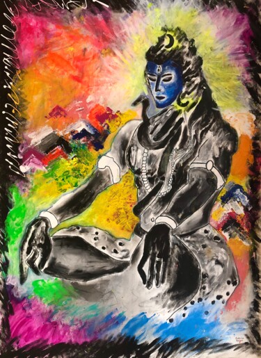 Schilderij getiteld "Shiva - The Adiyogi…" door Aatmica Ojha, Origineel Kunstwerk, Acryl