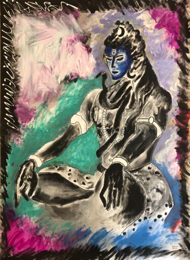 Digitale Kunst mit dem Titel "Shiva- The Adiyogi…" von Aatmica Ojha, Original-Kunstwerk, Digitale Malerei