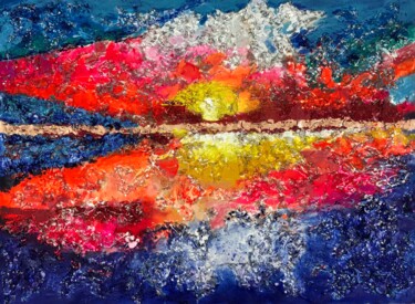 Painting titled "Sunset at Sea" by Aatmica Ojha, Original Artwork, Acrylic