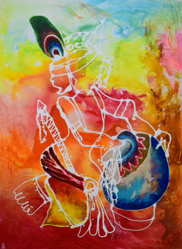 Peinture intitulée "Makhan Chor" par Aatmica Ojha, Œuvre d'art originale, Acrylique