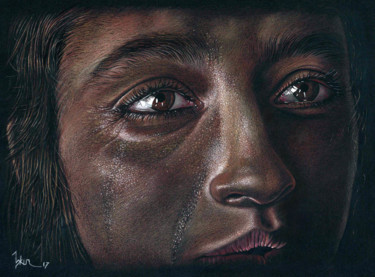 Рисунок под названием "Crying girl" - Askin Ayrancioglu, Подлинное произведение искусства, Пастель