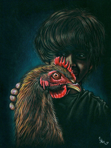 "Girl and rooster" başlıklı Resim Askin Ayrancioglu tarafından, Orijinal sanat, Kalem