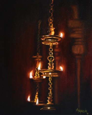 Painting titled "Enlighten" by Aayushi Gajjar, Original Artwork, Oil Mounted on Wood Stretcher frame