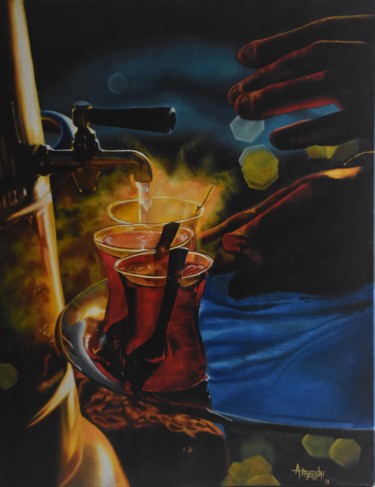 Painting titled "Warmth" by Aayushi Gajjar, Original Artwork, Oil Mounted on Wood Stretcher frame