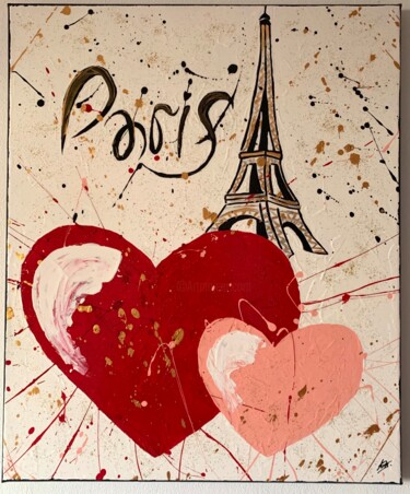 Painting titled "L'amour Parisien" by Ab Paintart, Original Artwork, Acrylic Mounted on Wood Stretcher frame