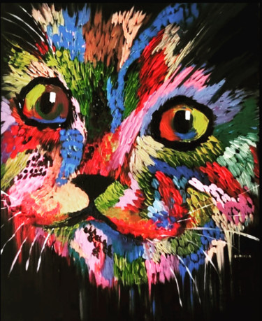 Malerei mit dem Titel "Mon petit chat" von Nadila Abakioui, Original-Kunstwerk, Acryl