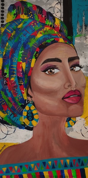 Schilderij getiteld "Femme africaine" door Nadila Abakioui, Origineel Kunstwerk, Acryl