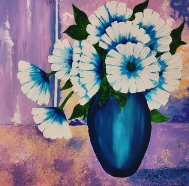 Peinture intitulée "Fleurs blanches" par Nadila Abakioui, Œuvre d'art originale, Acrylique