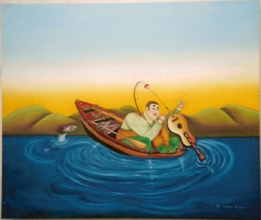 Pintura intitulada "Pescaria" por De Mello Souza, Obras de arte originais