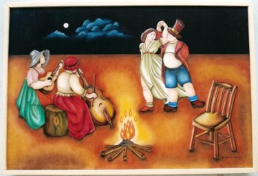 Pintura intitulada "Dança Na Foqueira" por De Mello Souza, Obras de arte originais