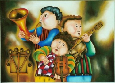 Pintura intitulada "Pequenos Musicos" por De Mello Souza, Obras de arte originais, Óleo