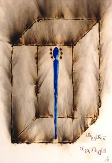 Картина под названием "burn house" - Abba, Подлинное произведение искусства, Графит